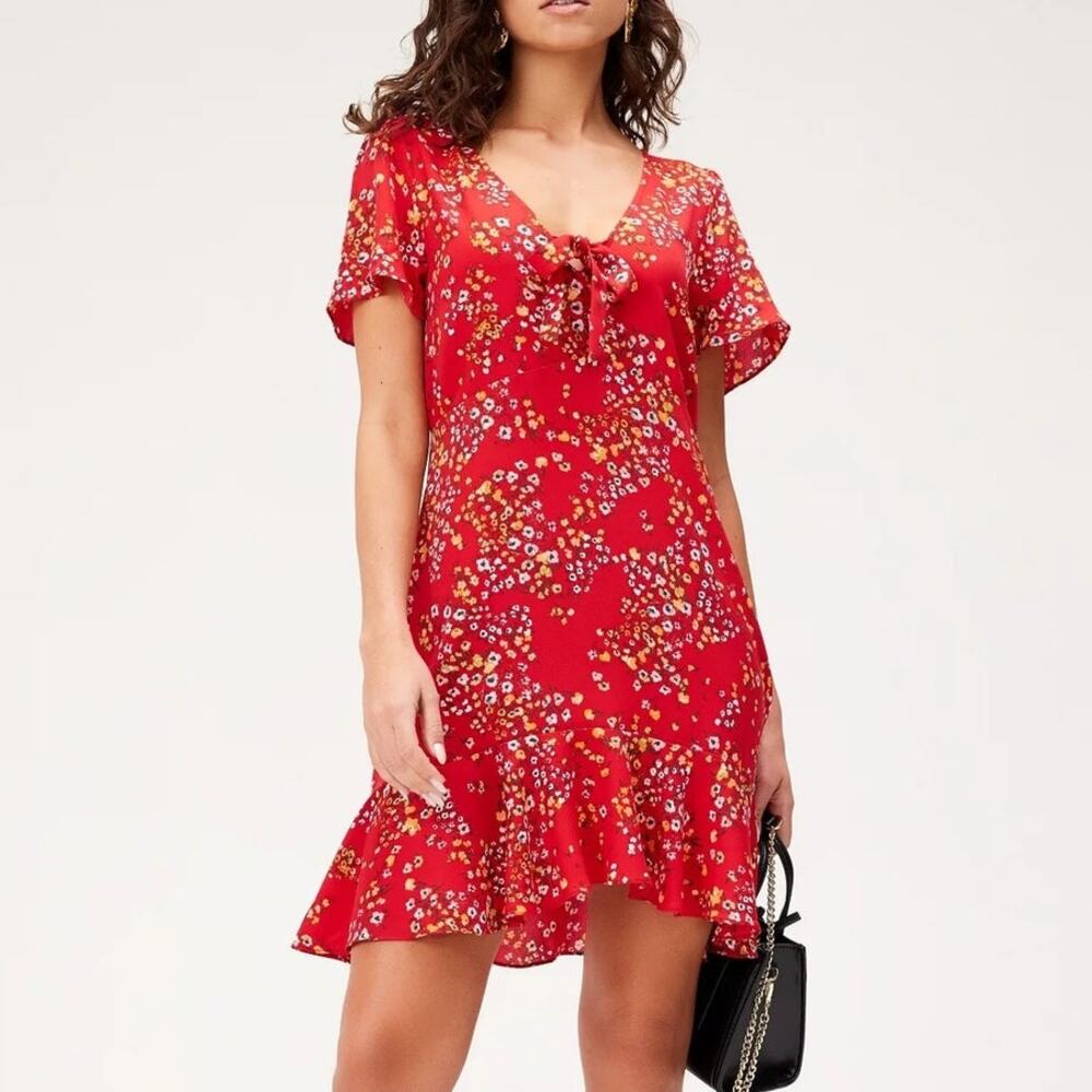 NWT Likely Charlotte Floral Print Flutter Sleeve A-Line Mini Dress Red Womens 0